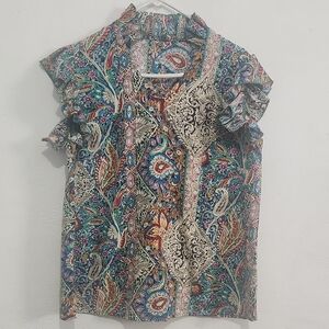 SHEIN Colorful Paisley Ruffle Sleeve Blouse